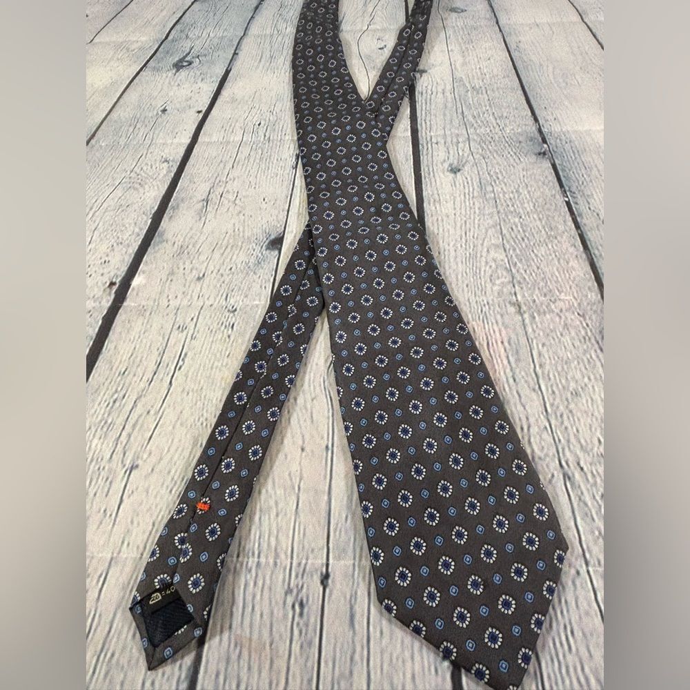 Ermenegildo Zegna Gray Blue Micro Geo Silk Jacquard Classic Academia Preppy Tie